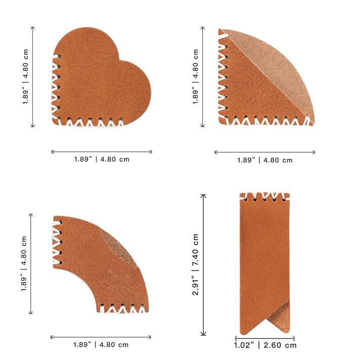Moterm Handmade Bookmarks - Set of 4 Shapes (Vegetable Tanned Leather)-79268361 