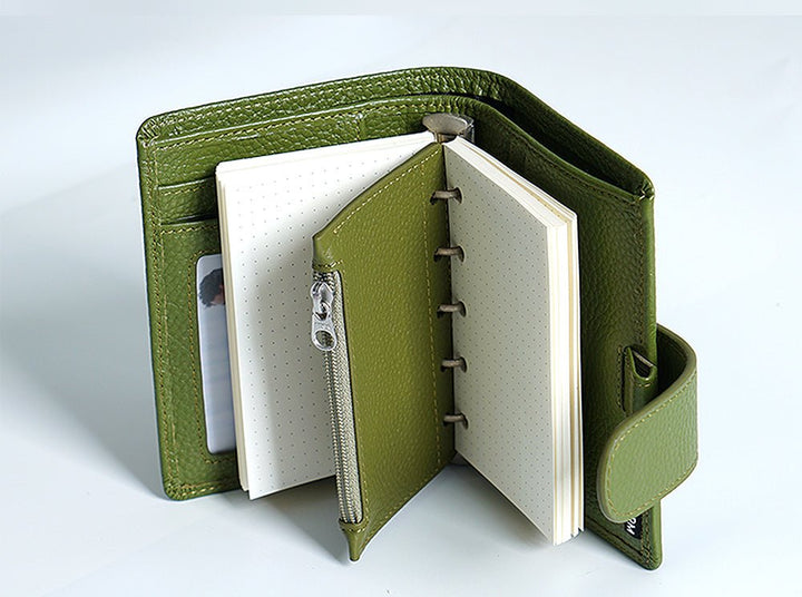 Moterm Zipper Flyleaf for Pocket A7 Size Ring Planner Genuine Pebbled Grain  Leather Divider Coin Storage Bag Notebook Accessory