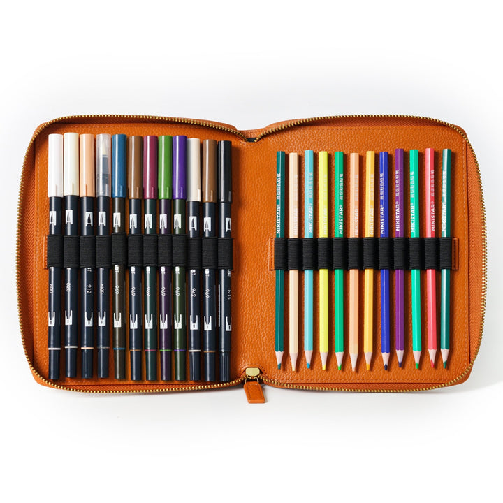 Speedball 72-Slot Leather Pen/Pencil Case
