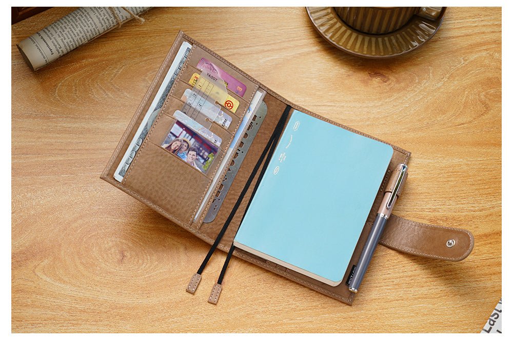 Moterm Leather Cover for A6 Notebooks - Fits Hobonichi, Stalogy and Midori  MD Planners, with Pen Loop, Card Slots and Back Pocket (Firm